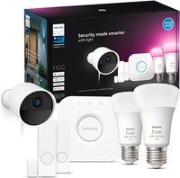 Secure Camera WCA E27 Set + 2x Kontaktsensor + 2x weiße und farbige Ambiance E27 Philips Hue Glühbirnen