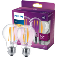 Set mit 2x LED-Glühbirne E27 A60 7W = 60W 806lm 2700K Warmfilament PHILIPS