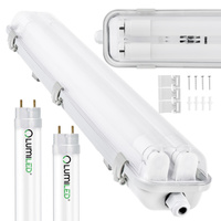 Hermetische Feuchtraumleuchte LED 2x T8, G13 Leuchte IP65 60cm+LED-Leuchtstofflampen 9W 4000K LUMILED