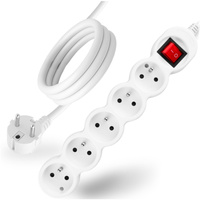 Netzverlängerungskabel Geerdete Steckdosenleiste 5 Steckdosen 3m ON/OFF Schalter Weißes Kabel Lendo Lumiled