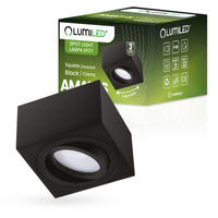 Halogen-Aufbauleuchte GU10, Aufbauspot 50mm beweglich Quadrat Tube Schwarz AMAT-S LUMILED