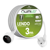 Netzverlängerungskabel Geerdete Steckdosenleiste 1 Steckdose 3m Weißes Kabel Lendo Lumiled