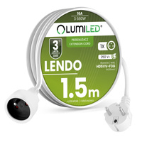 Netzverlängerungskabel Geerdete Steckdosenleiste 1 Steckdose 1,5m Weißes Kabel Lendo Lumiled