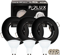 Set aus 3x GOLDLUX (Polux) runder schwarzer beweglicher Halogenlampe + GU10 3,5W LED Lampen