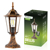 Gartenleuchte E27, Niedriger Pfosten Laterne 40cm Patina BELLIS LUMILED
