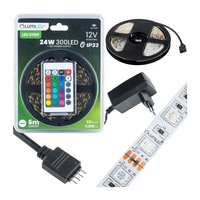 LED-Strip, LED-Streifen 12V 24W 300LED SMD 2835 8mm 5m RGB + Netzteil + Pilot LUMILED