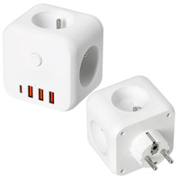 KOBI LINEA PRO CUBE 3x230V Splitter mit Masse und Schalter + 4xUSB Weiß