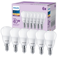 Set mit 6x LED-Kugelbirnen E14 P45 4,9W = 40W 470lm 2700K Warm PHILIPS