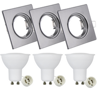 Set aus 3x quadratischer, schwarzer, beweglicher Halogenlampe GOLDLUX (Polux) + GU10 3,5W LED Lampen