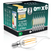 6x LED-Lampe E14 Kerze BA35 2,2W 470lm = 40W 2700K warmweiß 360° Glühfaden Energieklasse A LUMILED