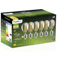 6x LED Lampen E27, Glühbirne A60 8W = 75W 1055lm 360° 3000K warm Glühfaden LUMILED