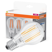 3x LED Lampen E27 A60 CL 7,5W = 75W 1055lm 2700K Wärme 300° Filament OSRAM BASE