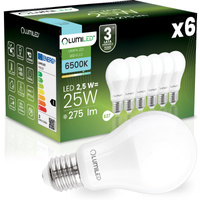 6x LED-Lampe E27 A60 2.5W = 25W 275lm 6500K kaltweiß 260° LUMILED