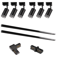 Stromschienen-Kit 1-Phasen-Schiene + 6x GU10 Reflektor Schwarz PARIS Sanico Goldlux