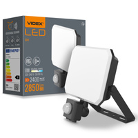 LED-Flutlicht 30W 2850lm 5000K Kalt mit Bewegungs- und Dämmerungssensor Schwarz mit Milchglasschirm Videx