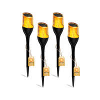 Set 4x LED Garten Fackel Solar Mast 60 cm Flamme Dämmerungssensor