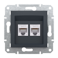 Doppelte Computersteckdose 2x RJ45 Cat. 6 UTP ohne Rahmen Asfora IP20 Anthrazit