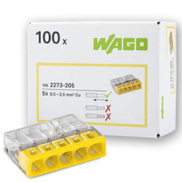 100x WAGO 2273-205 Quick Connect Installationsverbinder für DRAHT 5x0,5-2,5mm