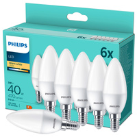 6x LED-Lampe E14 Kerze B35 4.9W = 40W 470lm 2700K Warm Essential Philips