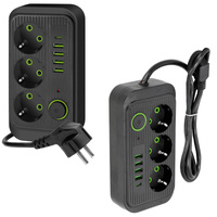 KOBI LINEA PRO Verlängerungskabel 3x230V 1,5m Masse, Schalter und 5xUSB Schwarz