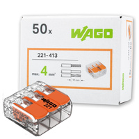 50x WAGO 221-413 Quick Connect Installationsverbinder für KABEL 3x0,2-4mm