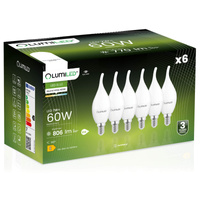 6x LED Lampen E14, Glühbirne Flame B35 7W = 60W 806lm 360° 4000K neutral Milch Glühfaden LUMILED