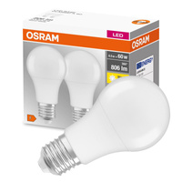 2x LED Lampe E27 A60 8W = 60W 806lm 2700K Warmweiß 200° OSRAM