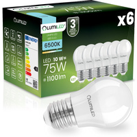 6x LED-Lampe E27 Kugel P45 10W = 75W 1100lm 6500K kaltweiß 180° LUMILED