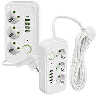 KOBI LINEA PRO Verlängerungskabel 3x230V 3m Masse, Schalter und 5xUSB Weiß