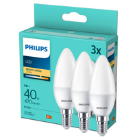 3x LED Lampen E14 Kerze B35 4.9W = 40W 470lm 2700K Warm Philips