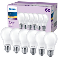 Set mit 6x LED Lampen E27 A60 7W = 60W 806lm 2700K Warm Filament Milky PHILIPS