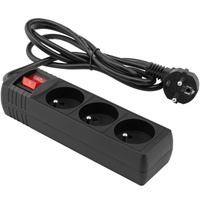 Strom-Verlängerungskabel-Stecker – 3 x Steckdose mit Erdung und Schalter Steckdosenleiste 1,5 m 3 x 1mm 13 A Schwarz