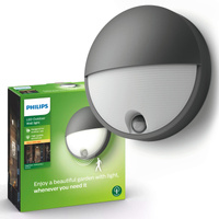 LED-Gartenwandleuchte CAPRICORN IR 6W 2700K IP44 Rund mit Bewegungssensor Anthrazit PHILIPS