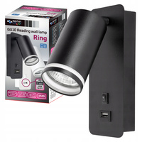 GU10 RING Wandleuchte mit USB und Schalter schwarz