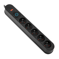 Verlängerungskabel mit Überspannungsschutz 5M 5GN Schwarz Steckdosenleiste + Schalter