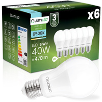 6x LED Lampen E27, Glühbirne A60 5W = 40W 470lm 260° 6500K kalt LUMILED