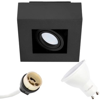 Anbauleuchte HALOGEN Set Beweglich GU10 Quadratisch Schwarz 85mm AURI + LED-Lampe GU10 5W = 50W 480lm Warm