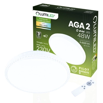 LED-Deckensegel AGA2 48W IP44 CCT Weiß Rund 40cm + LUMILED PILOT