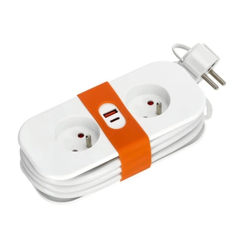 FlowFlexer Orange 2x230V + USB-A/USB-C 16A 3680W 1,4m Verlängerungskabel mit Erdung Kobi 