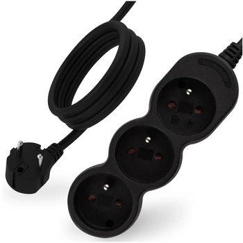 Netzverlängerungskabel geerdete Steckdosenleiste 3 Steckdosen 5m schwarzes Kabel Lendo Lumiled