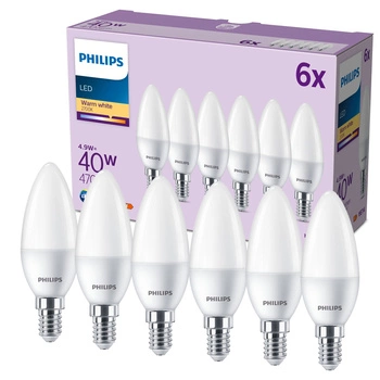 Set mit 6 LED-Kerzenlampen E14 B35 4,9 W = 40 W, 470 lm, 2700 K, warm matt, PHILIPS