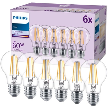 Set mit 6x E27 A60 LED-Glühbirne 7W = 60W 850lm 4000K Neutralfaden PHILIPS