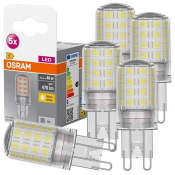 5x LED-Kapsel-Glühbirne G9 4,2W = 40W 470lm 2700K Warm 300° BASE Osram
