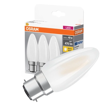 3x LED-Lampe B35 Kerze B22d 4W = 40W 470lm 2700K Warm 300° BASE Osram