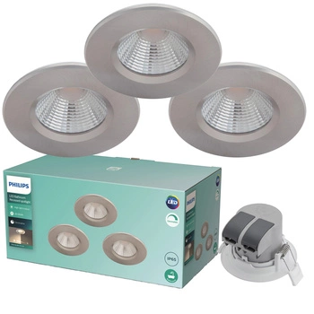 3x LED-Halogen-Einbauleuchte DIVE 5.5W 2700K 350lm IP65 Rund Satin Dimmbar PHILIPS