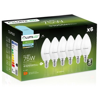 Satz von 6x LED-Glühbirne B35 E14 10W = 75W 1055lm 6500K Cold 180° LUMILED