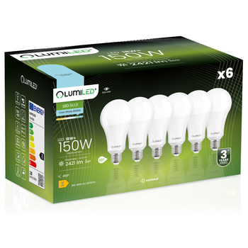 Satz von 6x LED-Glühbirne E27 A70 18W = 150W 2421lm 6500K Cold 260° LUMILED