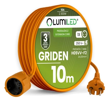 Garten Verlängerungskabel Konstruktion Single 1 Sockel 10m Orange Cord GRIDEN Lumiled