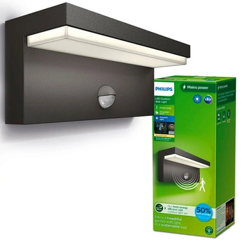 Garten LED Wandleuchte BUSTAN 3.8W Bewegungssensor 2700K Warm IP44 Anthrazit PHILIPS