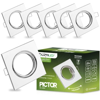 6x Halogen-Einbauleuchte Bewegliches Quadrat PICTOR Chromblech MR16 GU10 LUMILED